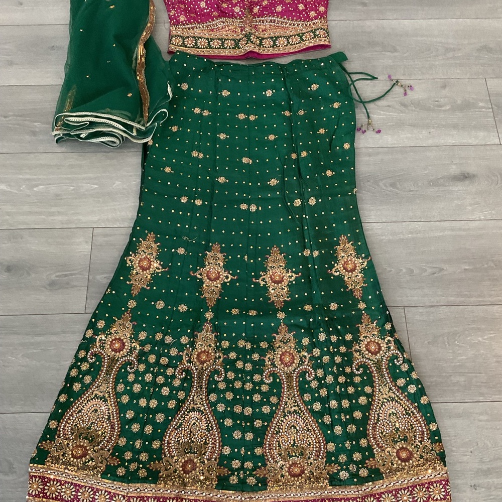Embellished Green  lehenga saree with Gold Accents